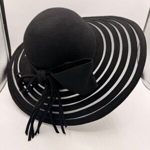 Banash Boston Wool Wide Brim Hat – Black with Ribbon Bow – NWT – Size 58 cm